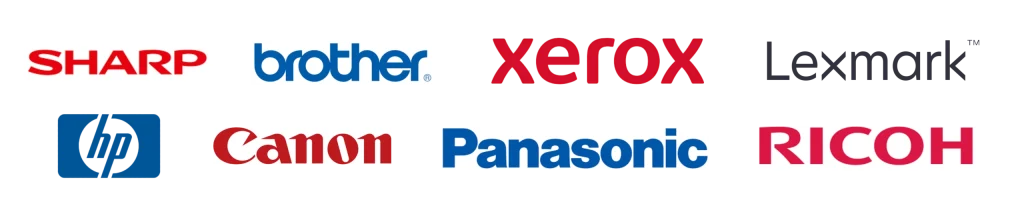 Logos of trusted brands including Xerox, Ricoh, and Canon offered for commercial copier rental in Baltimore 21202.