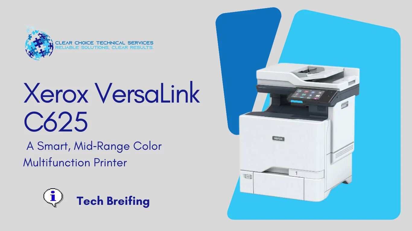 Xerox VersaLink C625 color multifunction printer with a tablet-like touchscreen interface serving Baltimore, MD 21202.