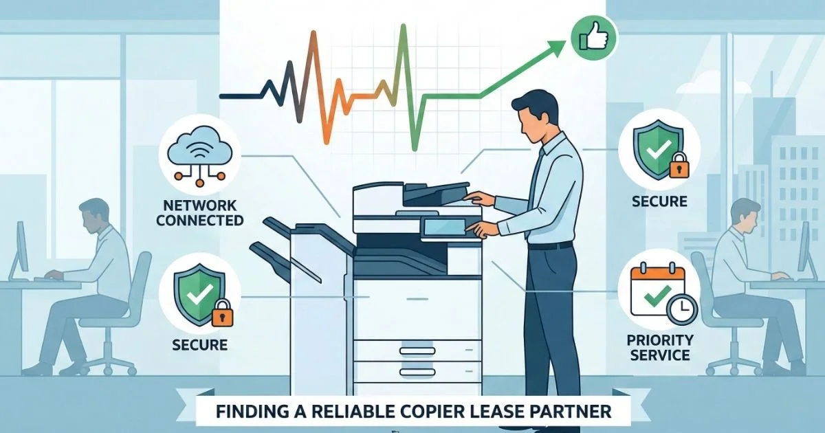 A Baltimore technician providing a Reliable Copier Lease, featuring 4-hour SLAs, secure network connectivity, and priority service.